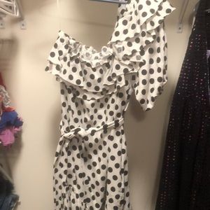 One shoulder ruffle polka dot dress